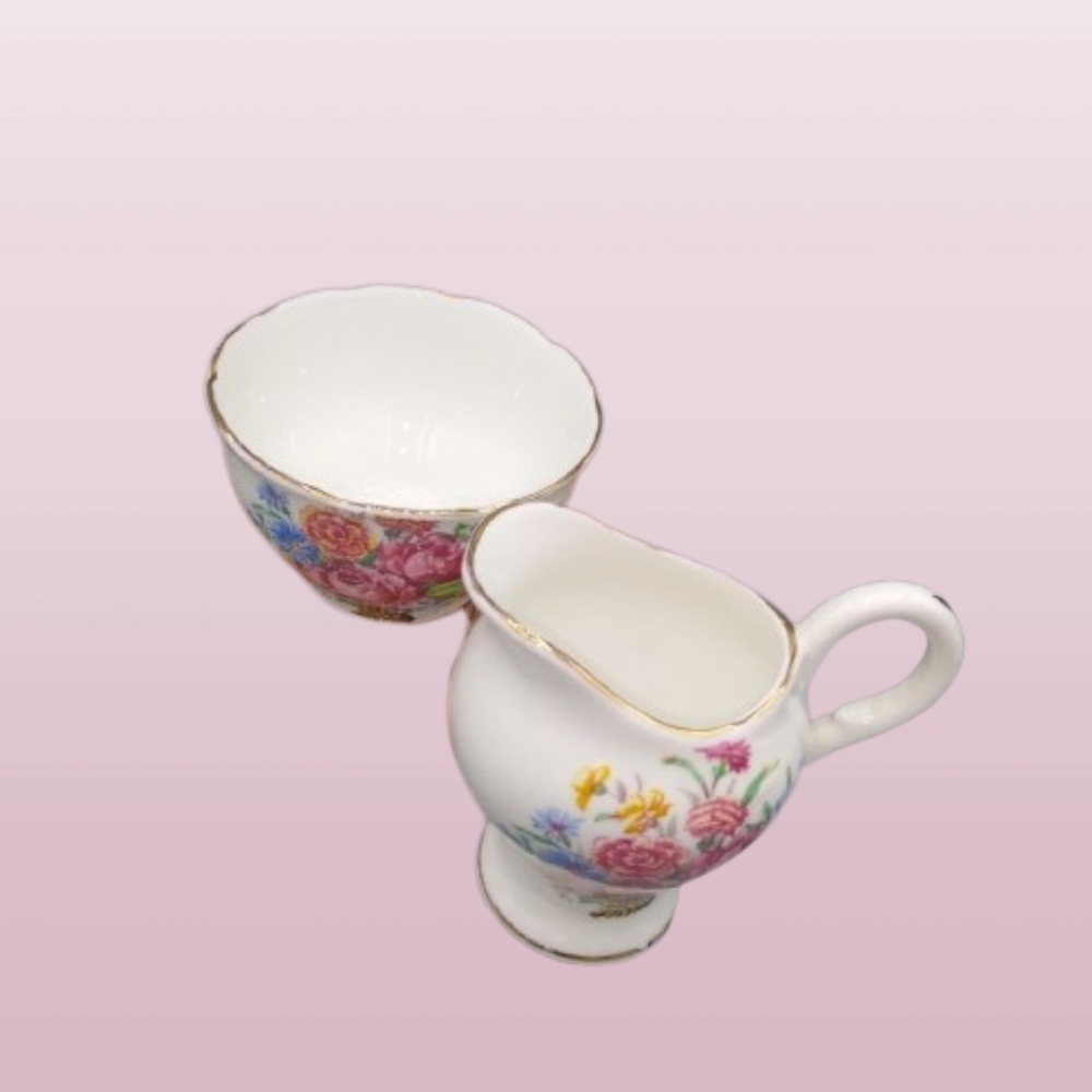 Royal Stuart Spencer Stevenson Bone China Demitasse Floral Sugar Creamer Vintage - Picture 5 of 12